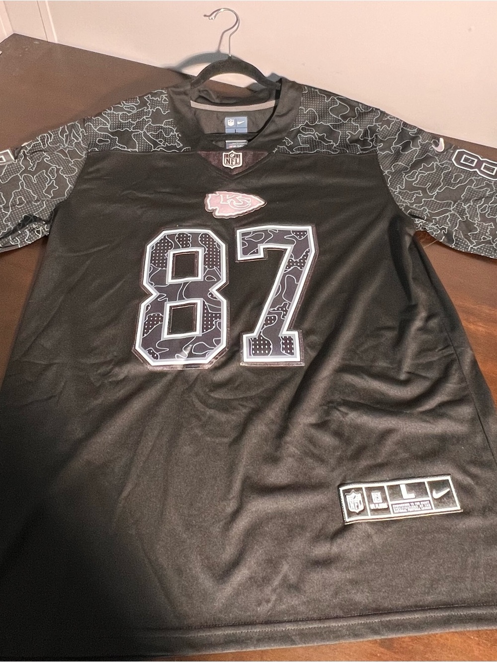 Nike NFL Unique Black Kansas City Chiefs #87 Kelce Jersey Camo Patterned Sleeves